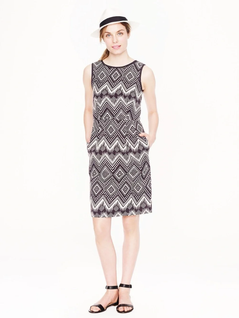 J. Crew Diamond Ikat Sleeveless Black & White Geometric Jacquard Dress